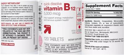 Vitamin B12 5000 mcg Cherry Flavor label