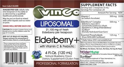 Liposomal Elderberry+ Natural Blueberry Flavor label