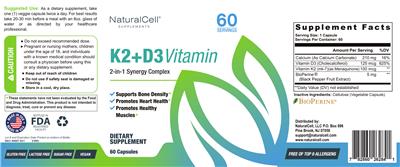 K2+D3 Vitamin label