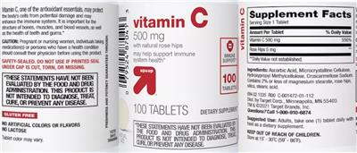 Vitamin C 500 mg with Natural Rose Hips label