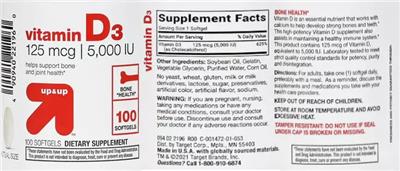 Vitamin D3 125 mcg | 5,000 IU label