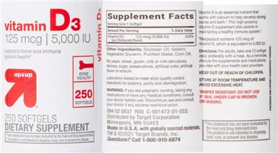 Vitamin D3 125 mcg | 5,000 IU label