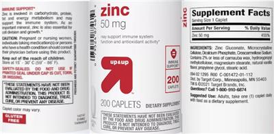Zinc 50 mg label