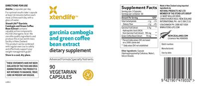 Garcinia Cambogia and Green Coffee Bean Extract label
