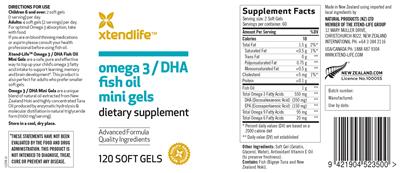 Omega 3/DHA Fish Oil Mini Gels label