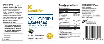 Vitamin D3 4,000 IU + K2 mcg label