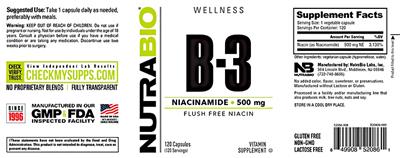 B-3 Niacinamide 500 mg label