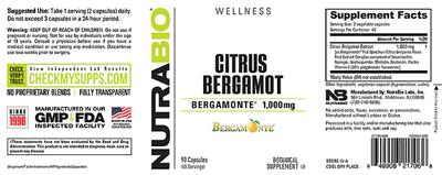 Citrus Bergamot Bergamonte 1,000 mg label
