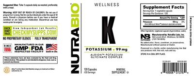 K Potassium 99 mg label