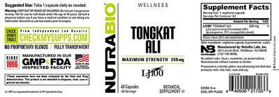 Tongkat Ali 200 mg label