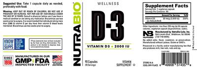 Vitamin D3 2000 IU label