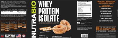 Whey Protein Isolate Cinnamon Sugar Donut label
