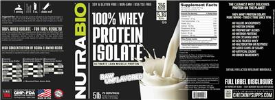 100% Whey Protein Isolate Raw Unflavored label
