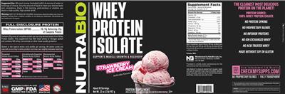 Whey Protein Isolate Strawberry Ice Cream label