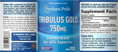 Tribulus Gold 750 mg label