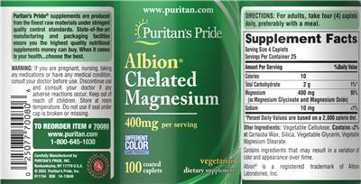 Albion Chelated Magnesium 400 mg label