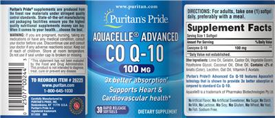 Aquacelle Advanced CO Q-10 100 mg label