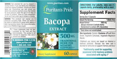 Bacopa Extract 500 mg label