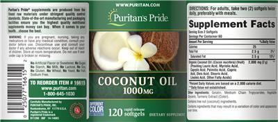 Coconut Oil 1000 mg label