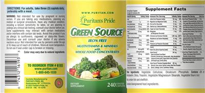 Green Source Iron Free label