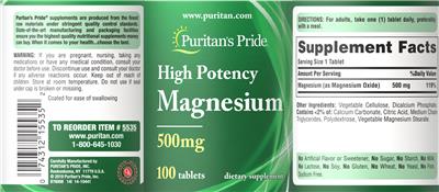 High Potency Magnesium 500 mg label