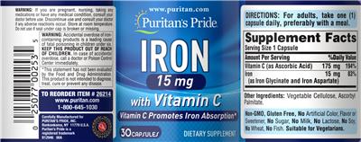 Iron 15 mg with Vitamin C label