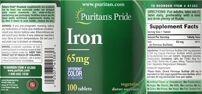 Iron 65 mg label