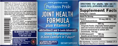 Joint Health Formula plus Vitamin D label