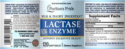 Lactase Enzyme label
