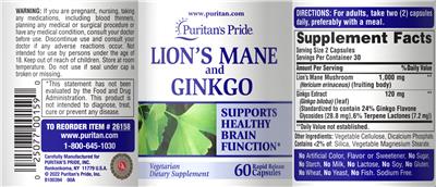 Lion's Mane and Ginkgo label