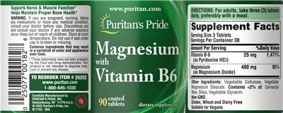 Magnesium with Vitamin B6 label