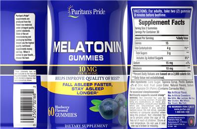 Melatonin 10 mg Blueberry Flavored label