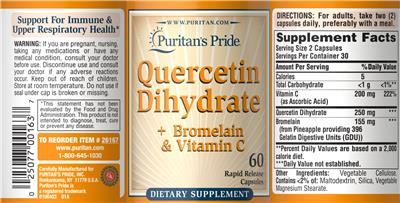 Quercetin Dihydrate plus Bromelain & Vitamin C label