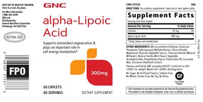 Alpha-Lipoic Acid 300 mg label