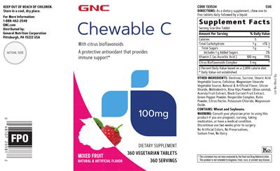 Chewable C 100 mg Mixed Fruit label