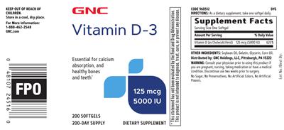 Vitamin D-3 125 mcg 5000 IU label