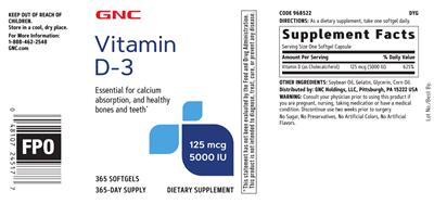 Vitamin D-3 125 mcg 5000 IU label