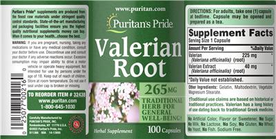 Valerian Root 265 mg label
