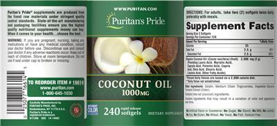Coconut Oil 1000 mg label