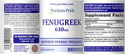 Fenugreek 610 mg label