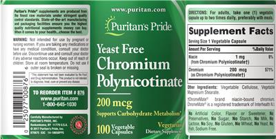Yeast Free Chromium Polynicotinate 200 mcg label