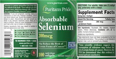 Absorbable Selenium 200 mcg label