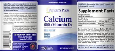 Calcium 600 + Vitamin D3 label