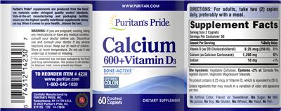 Calcium 600+Vitamin D3 label
