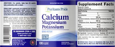Calcium Magnesium Potassium label