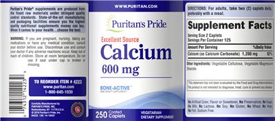 Calcium 600 mg label