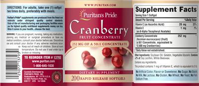 Cranberry Fruit Concentrate label