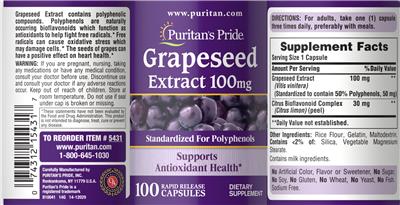 Grapeseed Extract 100 mg label