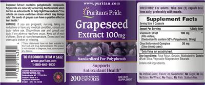 Grapeseed Extract 100 mg label