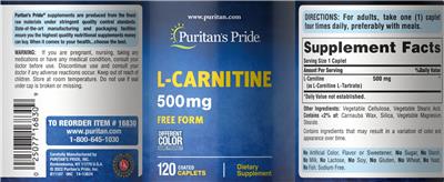 L-Carnitine 500 mg label